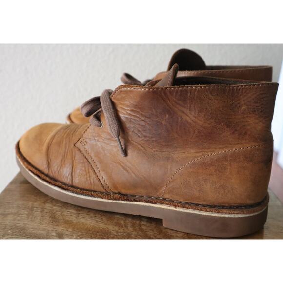 Clarks Brown Leather Chukka Boots Tan Chestnut Lace Up Round Toe Ankle Mens 11.5 - Picture 4 of 6